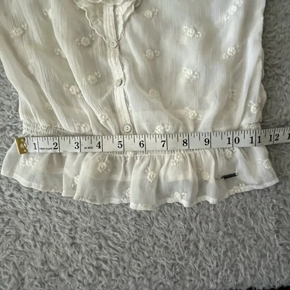 Abercrombie Fitch Sz XS Sheer Blouse Ruffles Elastic Waist Embroidered Victorian - Picture 13 of 16
